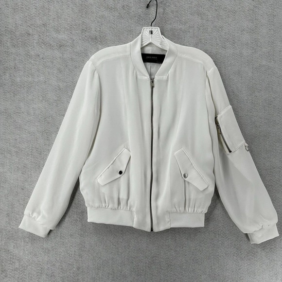 Zara Basic Track Jacket‎ Womens SMALL White Satin Zip Up Windbreaker Dressy - Picture 1 of 15